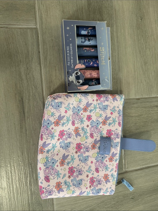 Disney Other - Disney Pink Floral Lilo & Stitch Cosmetic Pouch with Blue Lip Balm Set